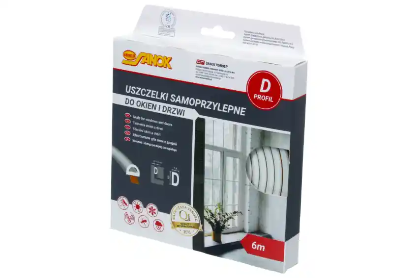 Okazja Uszczelka gumowa EPDM samoprzylepna / typ D / 9x7,5 mm / biała / kartonik 6 m
