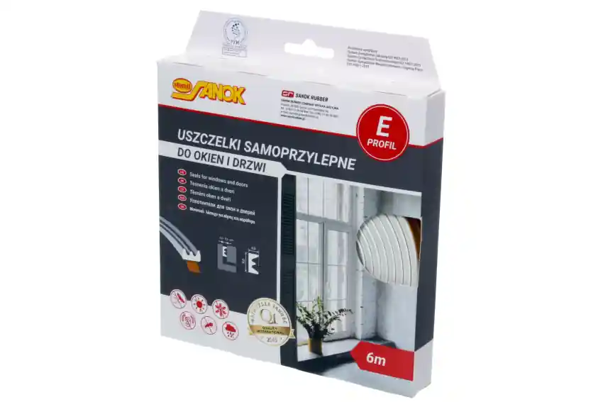 Oferta limitowana Uszczelka gumowa EPDM samoprzylepna / typ E / 9x4 mm / biała / kartonik 6 m