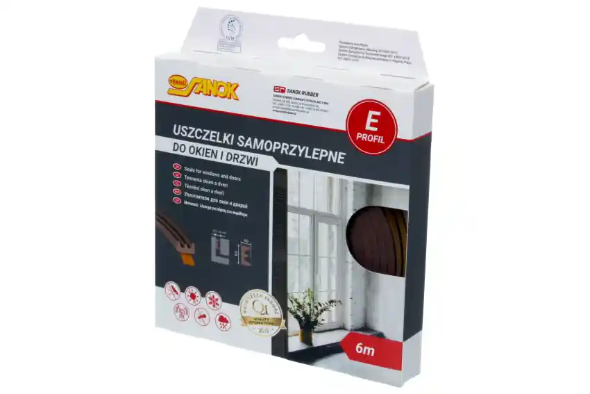 Uszczelka gumowa EPDM samoprzylepna / typ E / 9x4 mm / brąz / kartonik 6 m Bezpieczna płatność