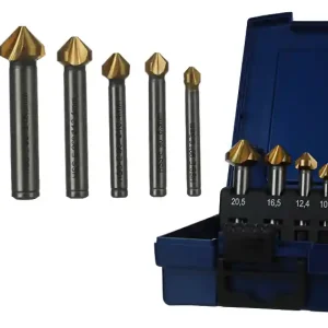 Cena promocyjna Wiertło do metalu pogłębiacz stożkowy HSS-E TiN / kobaltowe z powłoką TiN / EXACT / 90° / DIN 335-C / zestaw 6 elementów / 6.3 - 20.5 mm