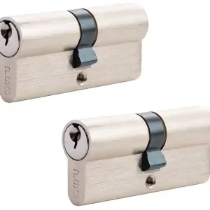 Wyjątkowa oferta Wkładka drzwiowa bębenkowa PSG / Nikiel - Satyna / zestaw 2 wkładek w systemie / 6 kluczy / rozmiar 35/35