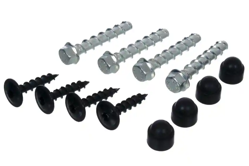 Oferta Zestaw montażowy do podstaw słupa przykręcanych do betonu / czarnych / 4 x śruby do betonu 6x60 mm / 4 x wkręty konstrukcyjne 8x40 mm