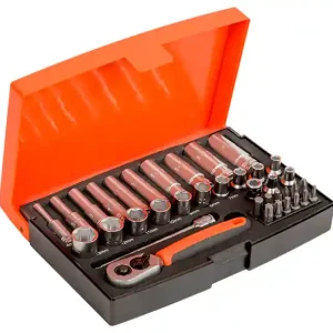 Oferta czasowa Zestaw nasadek 1/4" długie + krótkie , grzechotka + bity / BAHCO / 37 elementów