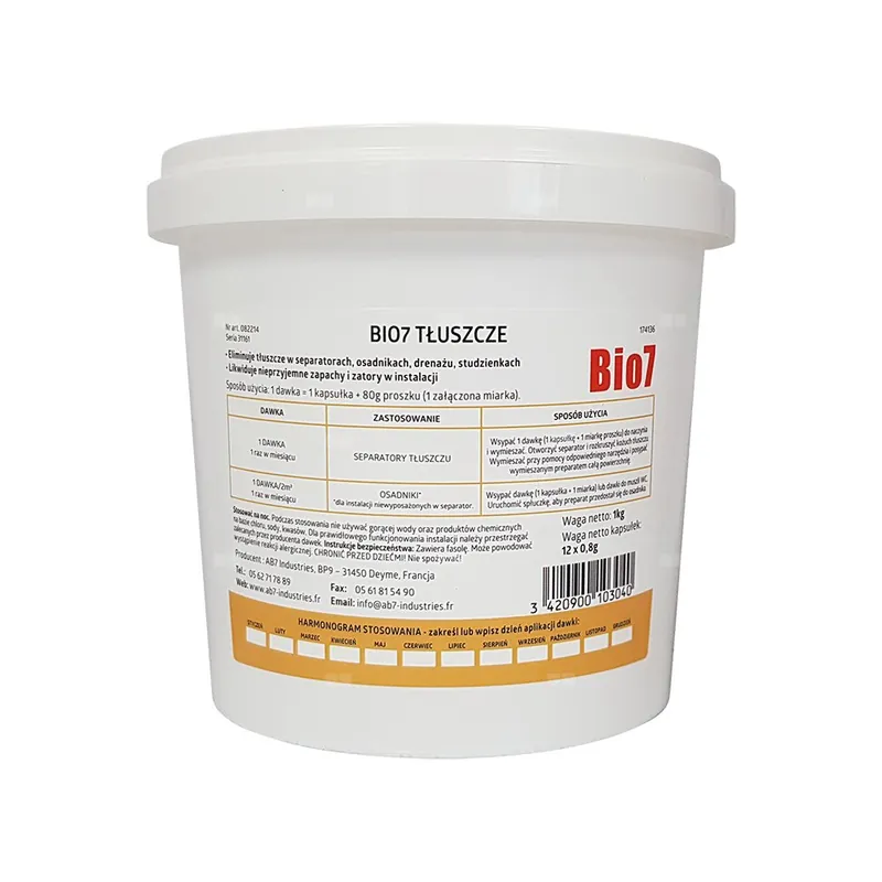 Nowy Bio7 TŁUSZCZE 1 KG - osadniki-separatory tłuszczu - EKSPLOATACJA - biopreparat do oczyszczalni, preparat , bakterie , biopreparat do osadnika , biopreparat do oczyszczalni drenażowej , biopreparat do oczyszczalni tunelowej , biopreparat do oczyszczalni biologicznej , biopreparat do separatorow