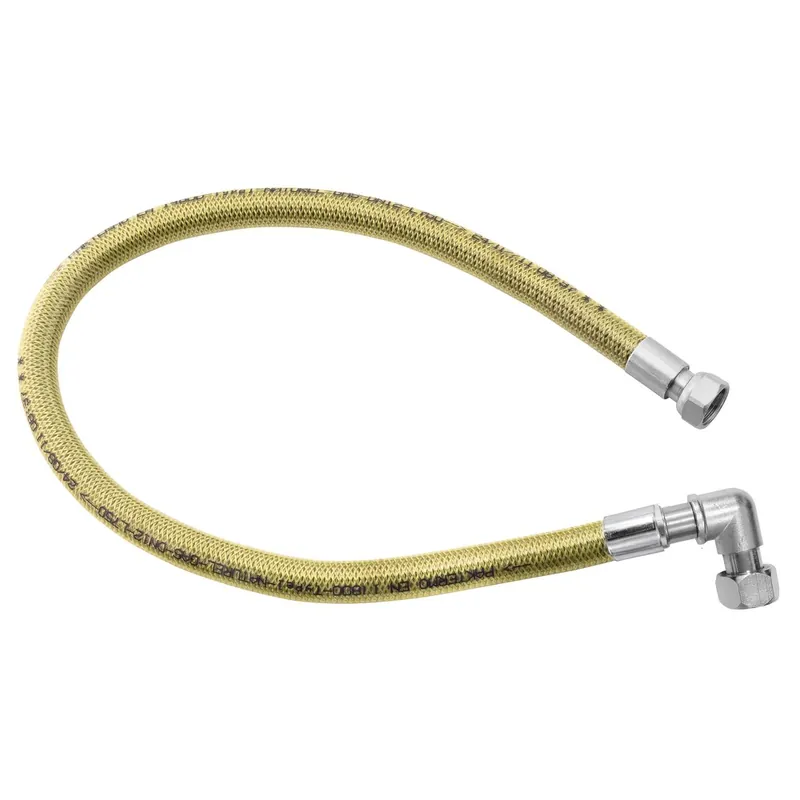 Wąż do gazu FERRO ze złączem gwintowanym 1/2‘‘ Gwint wewnętrzny x GW kolano 750 mm, oplot PCV Do wyczerpania zapasów